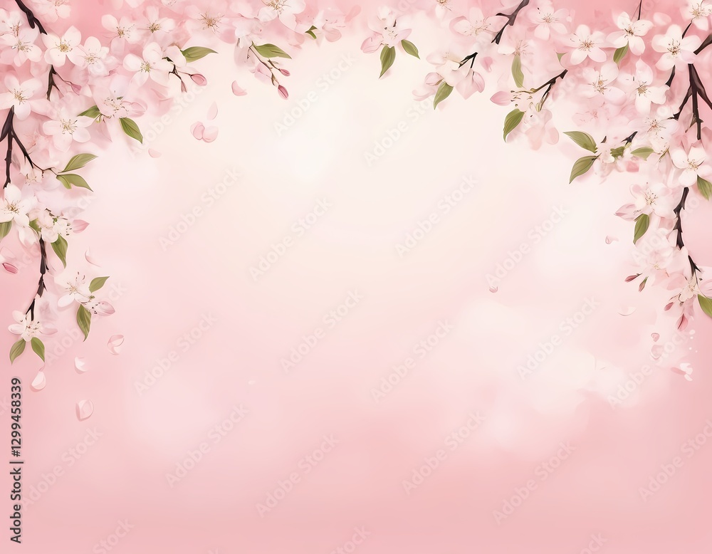 Watercolor Cherry Blossom Background with Copy Space Watercolor Cherry Blossom Background with Copy Space