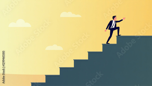 Climbing the Corporate Ladder: Ambitious Professional Ascending Human Steps to Reach Career Success