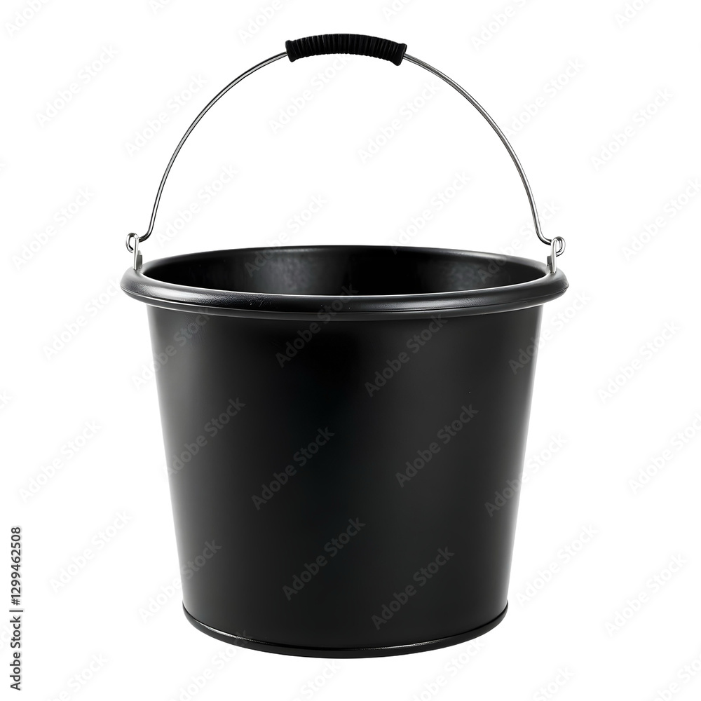 Black bucket with a metal handle Black bucket with a metal handle