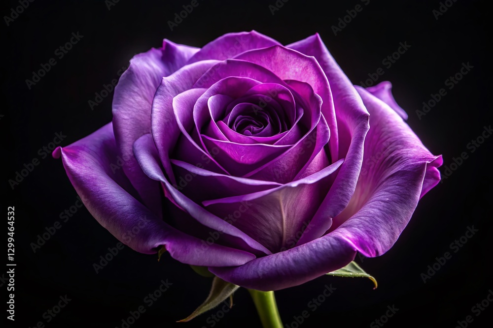 Fototapeta premium Close-up Purple Rose, Black Background, Isolated Clipping Path - Nature Photography Stock Photo