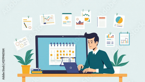 Efficient Project Management: Businessman Scheduling Tasks and Deadlines on Laptop Calendar