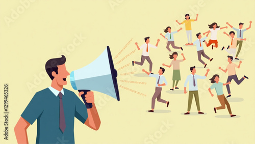 Employer Recruiting New Employees, Announcing Job Vacancies with Loud Speaker