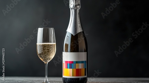 Champagne-style alcohol-free brut sparkling wine with bubbles in a glass