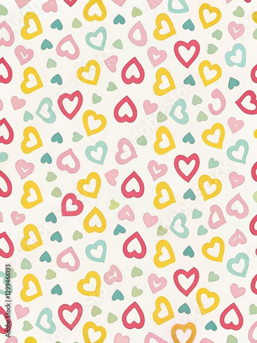 Wallpaper Mural Colorful hand-drawn hearts pattern on white background. Torontodigital.ca