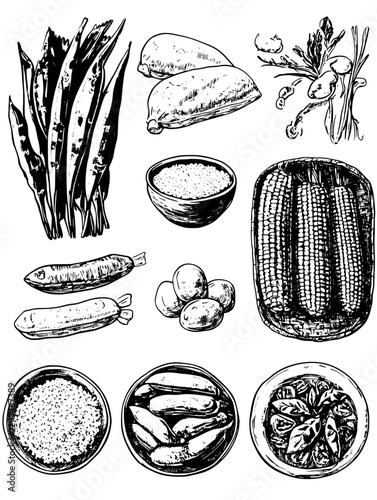 Exploration of fresh ingredients in a culinary setting with diverse produce and meats