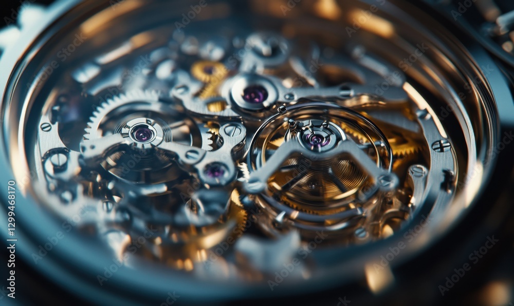 Close-up of a mechanical watch mechanism in motion, highlighting intricate gears and polished metallic surfaces. Close-up of a mechanical watch mechanism in motion, highlighting intricate gears and polished metallic surfaces.