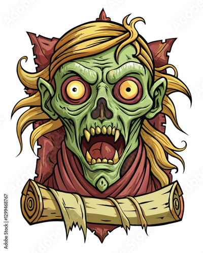 A decaying zombie face peeling back like an ancient scroll, revealing bone and muscle beneath; grotesque, detailed texture, dark lighting.