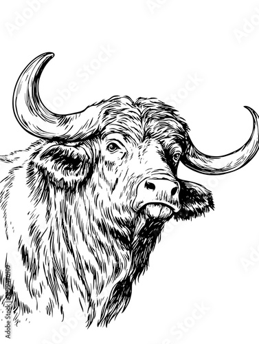 Detailed illustration of a bull showcasing its powerful features and distinctive horns