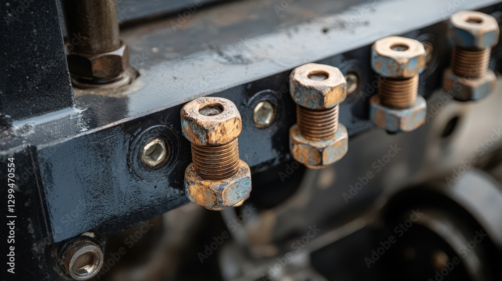 Rusted Bolts Securely Fastened To Metal Plate Rusted Bolts Securely Fastened To Metal Plate