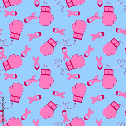 Breast cancer month seamless pink ribbon day mammogram pattern for wrapping paper and medical accessories