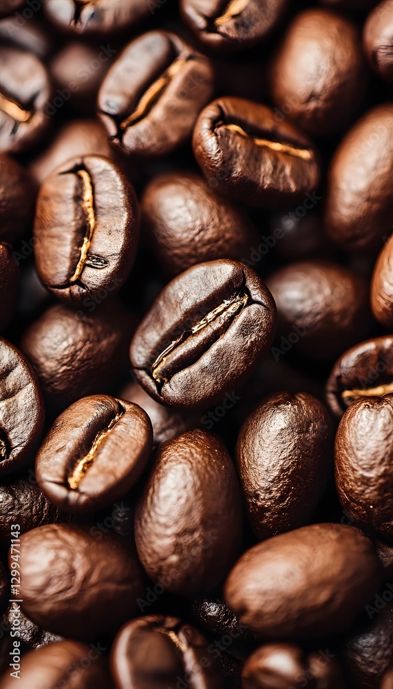 Naklejka premium Up close macro view of dark roasted coffee beans