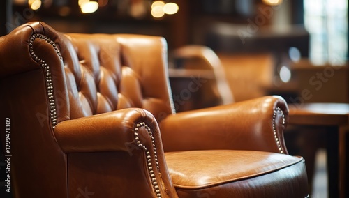 Luxurious Brown Leather Armchair in a Classic Interior Setting