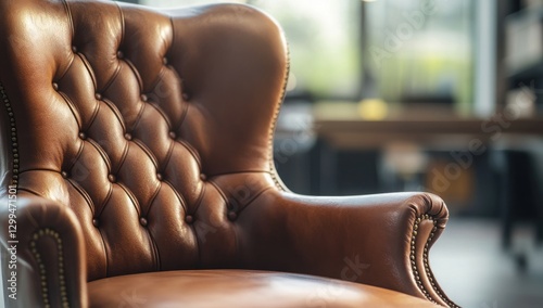 Luxurious Brown Leather Armchair in Office Setting