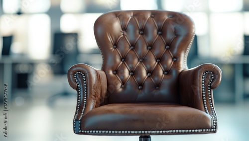 Brown Leather Office Chair in Modern Office Setting