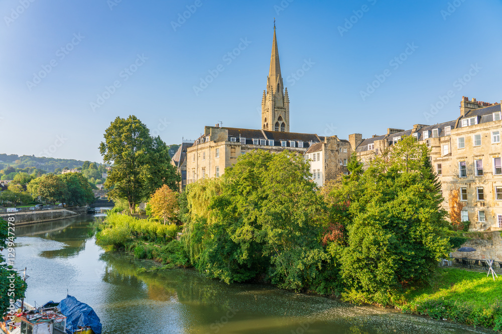 Tower of St John the Evangelist Church in Bath. Somerset. England