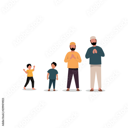 Muslim family generations demonstrating respect and faith.