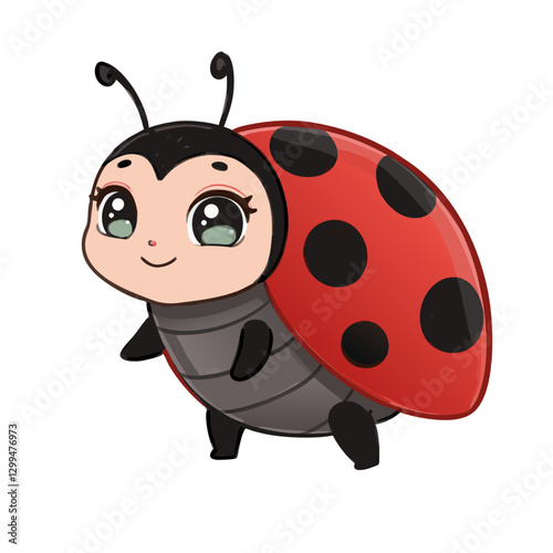 Cute cartoon ladybug illustration for children on white background. Ladybug vector illustration for kids playful design