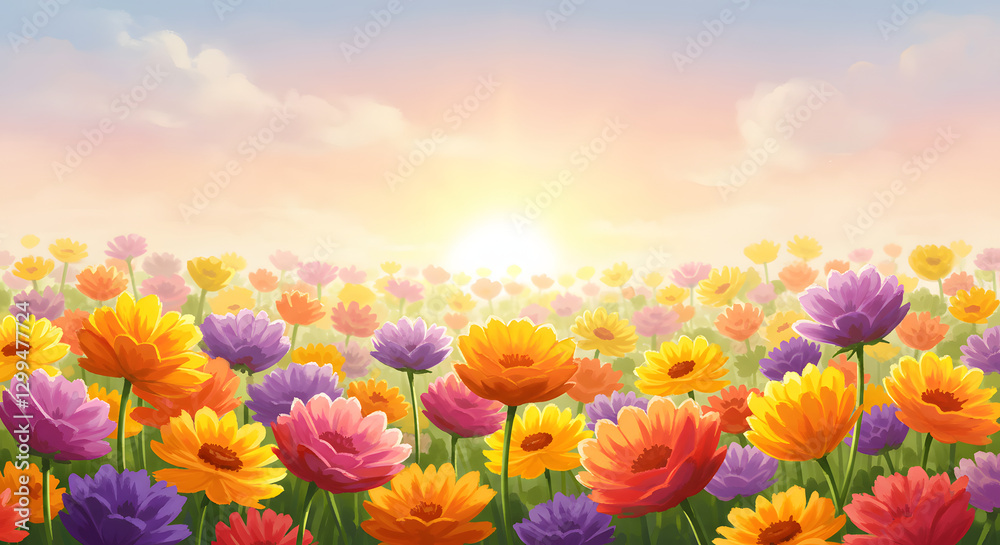 Obraz premium positive psychology blooming flowers and bright colors optimistic mindset wellbeing illustration