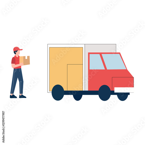 Delivery Person Loading Cardboard Boxes onto a Truck