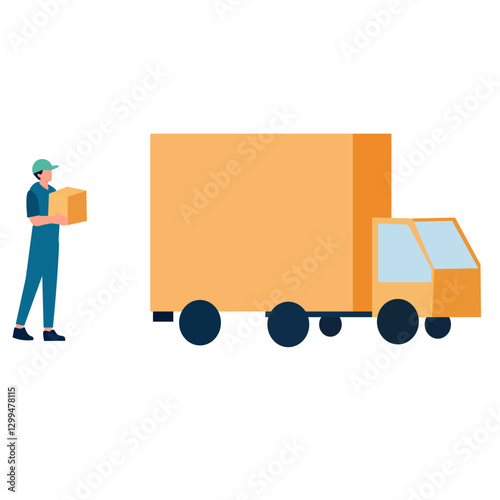 Delivery Person Loading Cardboard Box onto a Truck