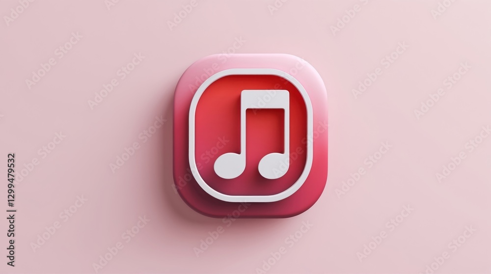Music Note Icon in Modern Design with Soft Pink Background, 3D Rendered Symbol for Digital Medi Music Note Icon in Modern Design with Soft Pink Background, 3D Rendered Symbol for Digital Medi
