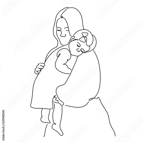 Line art illustration of mother and kid, Happy mother's day vector illustration. mom and daughter.