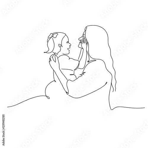 Line art illustration of mother and kid, Happy mother's day vector illustration. mom and daughter.