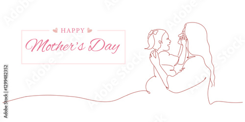 Line art illustration of mother and kid, Happy mother's day vector illustration. mom and daughter.