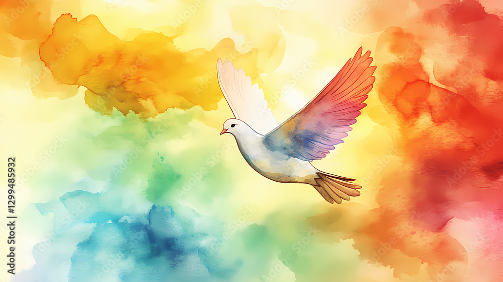 Dove of peace on watercolor background with copy space. Peace - River. Illustration Dove of peace on watercolor background with copy space. Peace - River. Illustration
