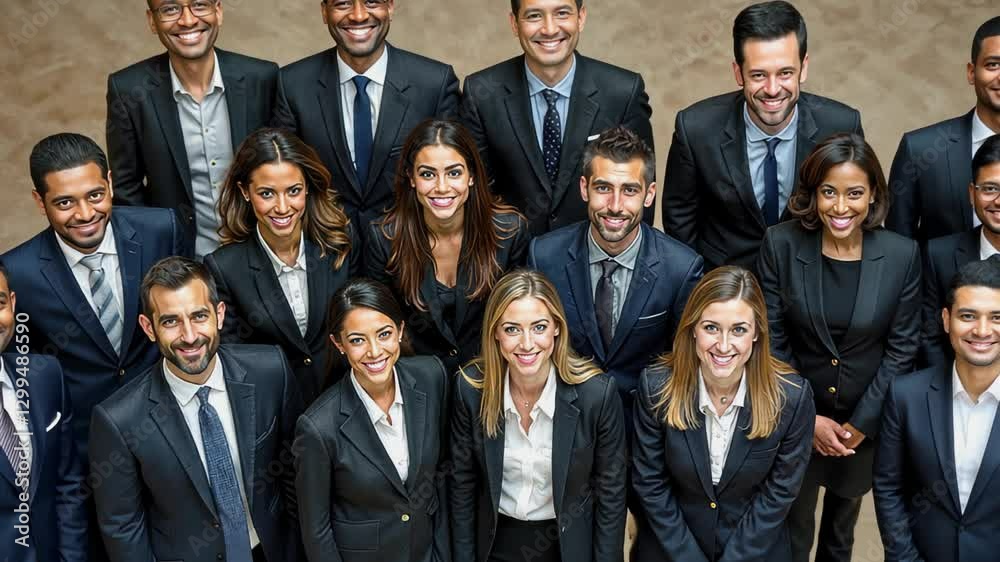 Group of lawyers and attorneys of different genders in business suits standing together smiling representing team of successful law firm Group of lawyers and attorneys of different genders in business suits standing together smiling representing team of successful law firm