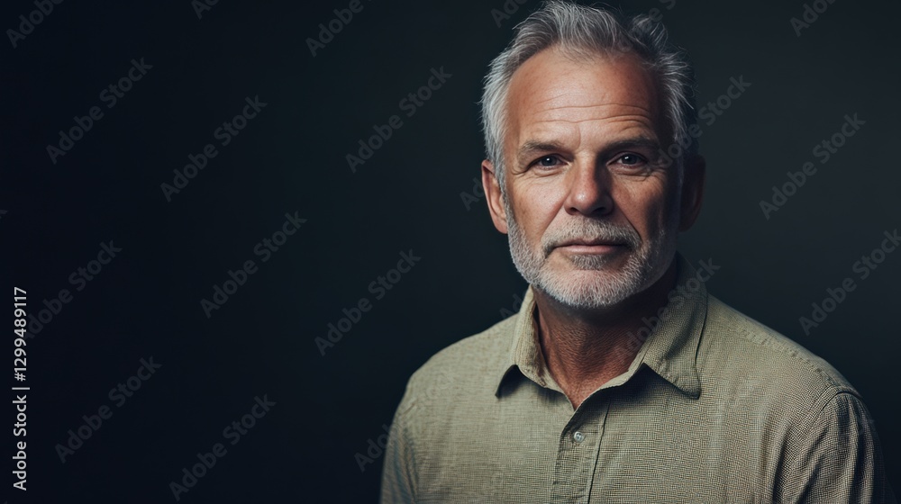 Obraz premium Confident Senior Man with Gray Hair in Casual Attire Against a Dark Background