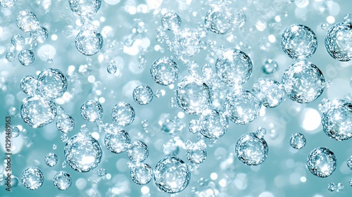 Sparkling water droplets falling, bokeh background