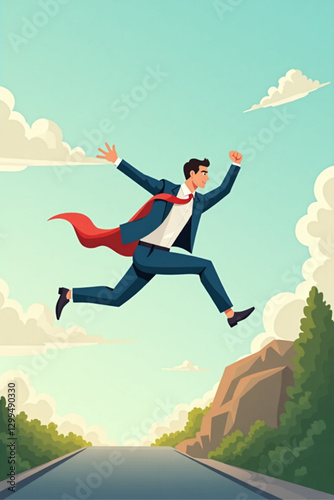 Businessmen Leaping from Comfort Zone to Success, Overcoming Adversity in Corporate World