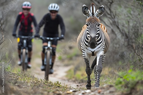 Zebra Crossing Bikers on Nature Trail Adventure