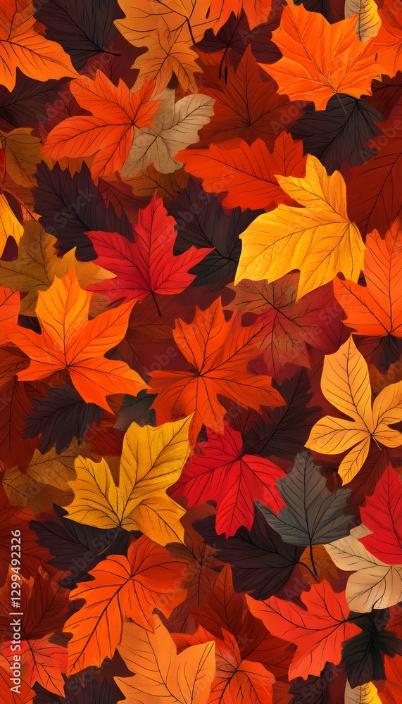 Fototapeta premium Colorful fallen autumn leaves beautifully arranged in a textured pile