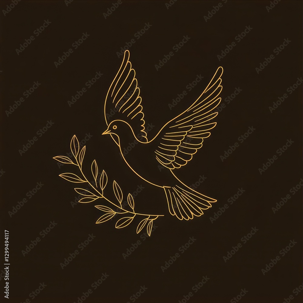 Fototapeta premium Elegant Continuous Line Art Depicting a Dove of Peace Soaring with an Olive Branch Capturing the Essence of Freedom and Serenity in Minimalist Style