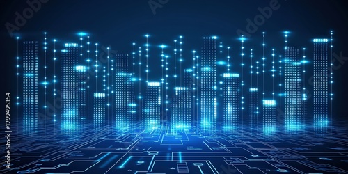 Wallpaper Mural Abstract digital city skyline with circuit board base, could be data analysis Torontodigital.ca