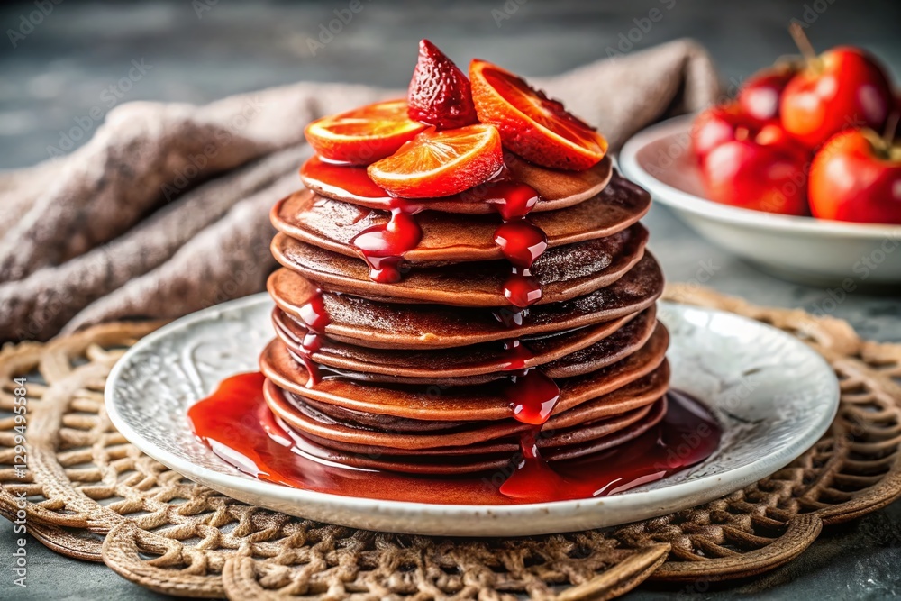 Delicious Thin Chocolate Pancakes with Blood Orange Sauce & Lace - Maslenitsa Breakfast Delicious Thin Chocolate Pancakes with Blood Orange Sauce & Lace - Maslenitsa Breakfast