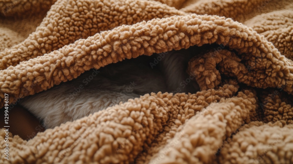 Obraz premium Luxurious fleece-lined plush robe in rich espresso brown folded displaying fluffy interior