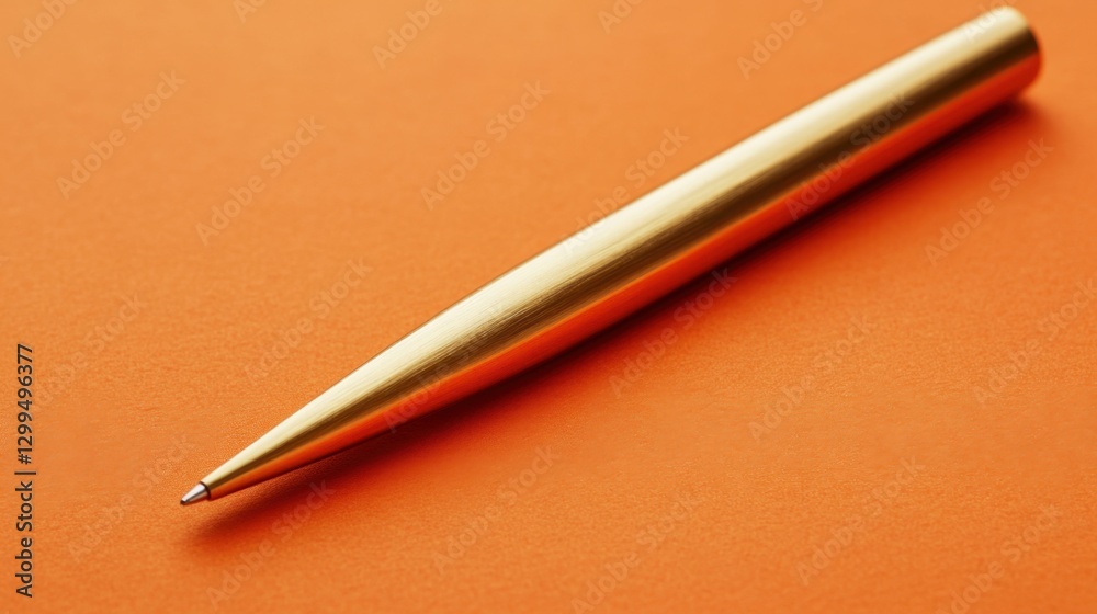 A minimalist bronze letter opener resting on an orange desk A minimalist bronze letter opener resting on an orange desk