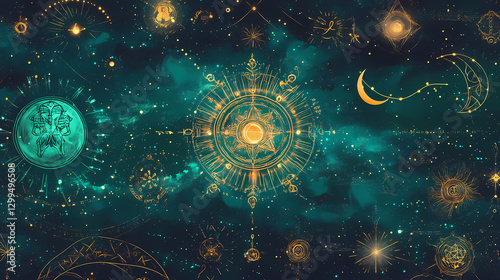 Glowing glyphs mysticism and wonder. Wonder - Sky. Illustration
