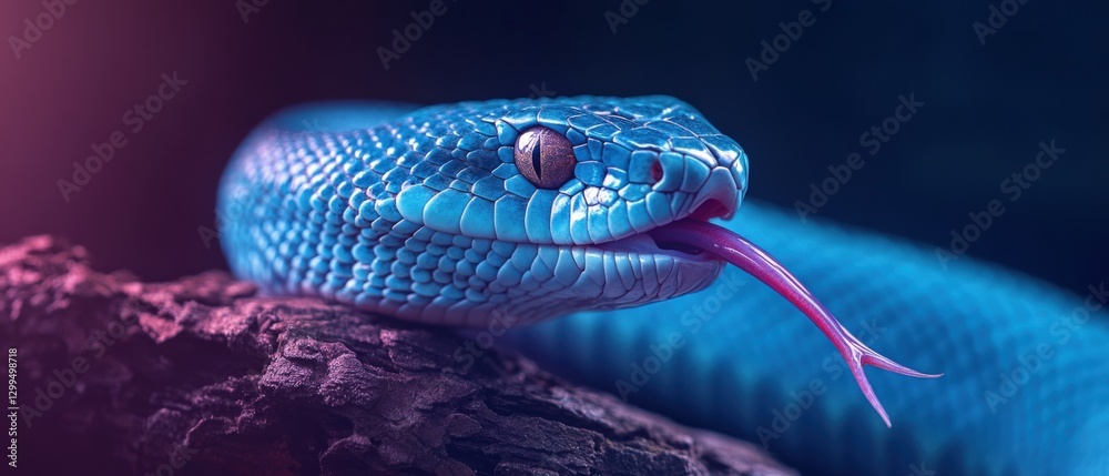 Obraz premium blue viper snake with tongue out