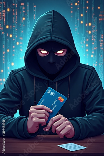 Hacker stealing credit card information online, cybercrime prevention concept with prohibition sign, stop internet fraud and financial scams
