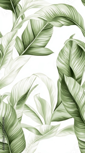 Elegant Green Tropical Leaf Pattern on White Background – Nature-Inspired Botanical Illustration for Design