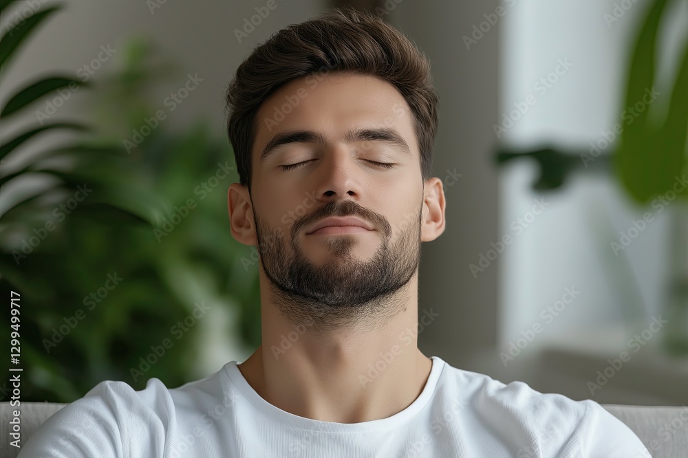 Fototapeta premium Relaxed Man With Closed Eyes – Concept of Meditation, Mindfulness, and Inner Peace