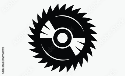 Circular saw blade silhouette, cutting tool icon, black vector illustration