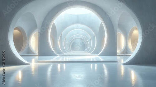 Fototapeta Naklejka Na Ścianę i Meble -  Modern, circular, architecture, interior, light
