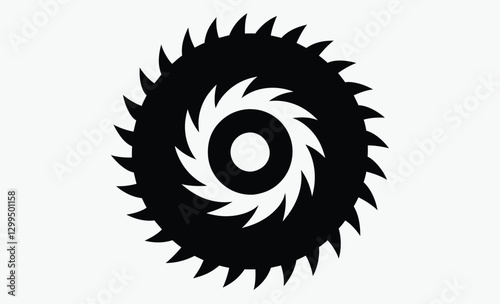 Circular saw blade silhouette, cutting tool icon, black vector illustration