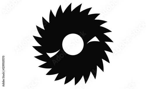 Circular saw blade silhouette, cutting tool icon, black vector illustration
