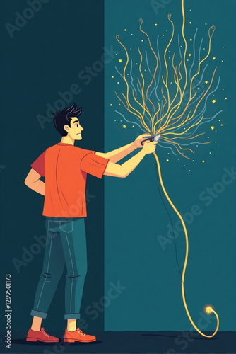 Man cutting electric wire, concept of connection error and internet disruption, 404 page not found